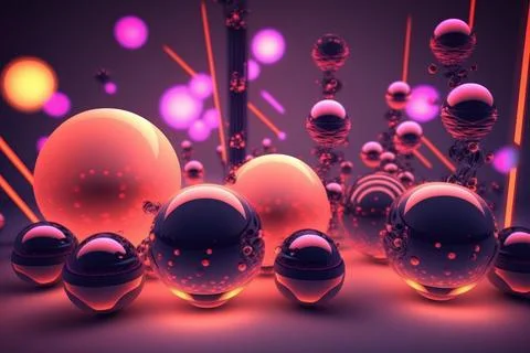 3D render realistic neon lights lines and bubbles  background vector design.. Stock Illustration
