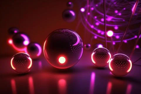 3D render realistic neon lights lines and bubbles  background vector design.. Stock Illustration
