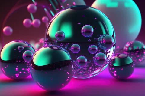 3D render realistic neon lights lines and bubbles  background vector design.. Stock Illustration