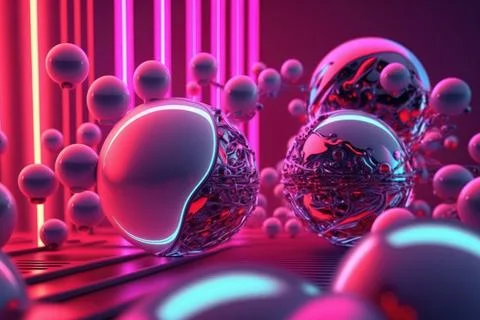 3D render realistic neon lights lines and bubbles  background vector design.. Stock Illustration