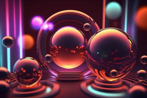 3D render realistic neon lights lines and bubbles  background vector design.. Stock Illustration