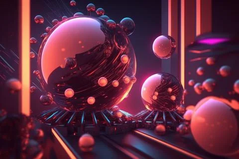 3D render realistic neon lights lines and bubbles  background vector design.. Stock Illustration