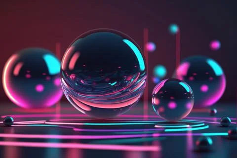 3D render realistic neon lights lines and bubbles  background vector design.. Stock Illustration