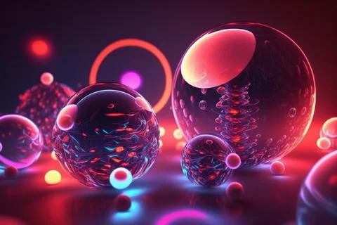 3D render realistic neon lights lines and bubbles  background vector design.. Stock Illustration