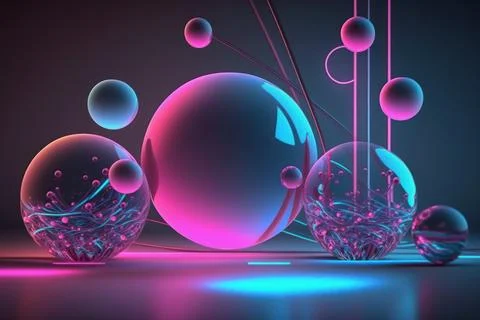 3D render realistic neon lights lines and bubbles  background vector design.. Stock Illustration