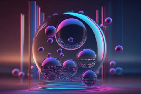 3D render realistic neon lights lines and bubbles  background vector design.. Stock Illustration