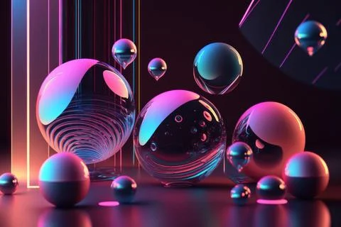 3D render realistic neon lights lines and bubbles  background vector design.. Stock Illustration