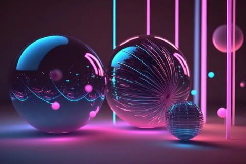 3D render realistic neon lights lines and bubbles  background vector design.. Stock Illustration