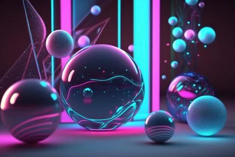 3D render realistic neon lights lines and bubbles  background vector design.. Stock Illustration