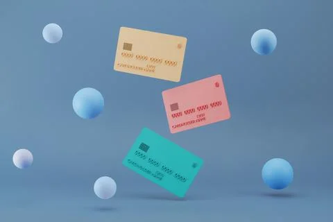 3d render of realistic plastic credit cards on blue background Stock Illustration