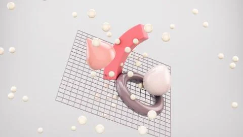 3d render realistic primitives composition. Flying shapes in motion on white イラスト素材