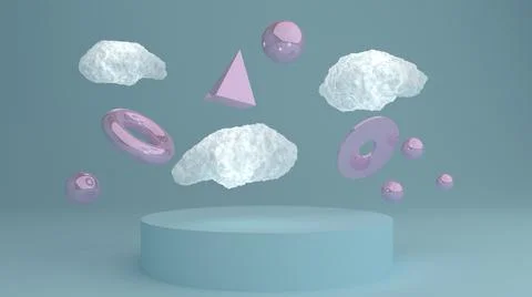 3d render, realistic primitives composition. Flying metallic shapes in motion Stock Illustration