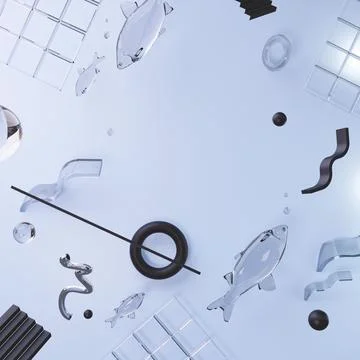 3d render realistic primitives composition. Flying shapes on a light background Stock Illustration