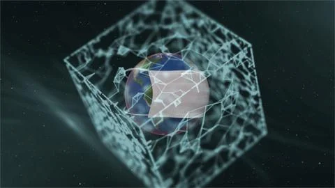 3d render realistic protective medical face mask over planet inside translucent Ilustração Stock