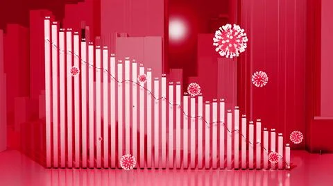3d render. Red abstract graph of the descending columns or bars around which 스톡 일러스트