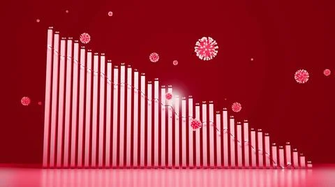 3d render. Red abstract graph of the descending columns or bars around which Stockillustratie