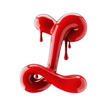 3D render of red alphabet make from nail polish. Handwritten cursive letter L Stock Illustration