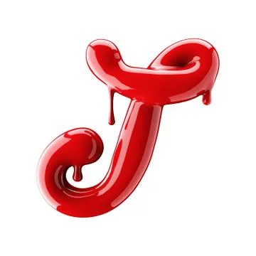 3D render of red alphabet make from nail polish. Handwritten cursive letter T Stock Illustration