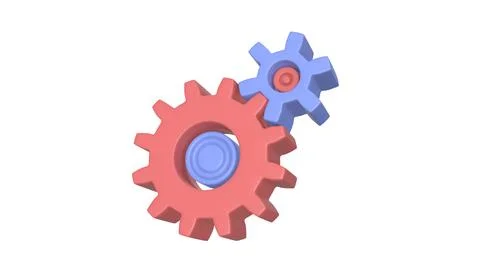 3d render. Red and blue GEAR in cartoon style on white background. Well sui.. Illustrazione stock
