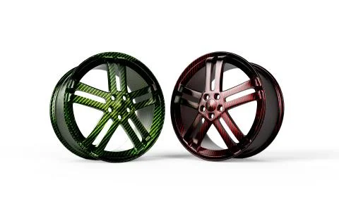 3d render red and green carbon rim Illustrazione stock