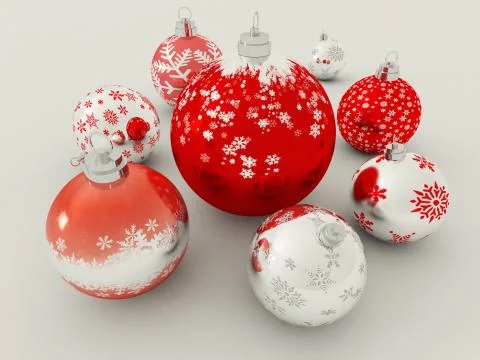 3D render of red and silver holiday decoration baubles Stock Illustration