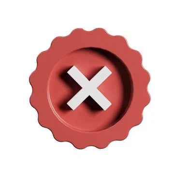 3d render of red badge and white incorrect wrong mark icon Stock Illustration