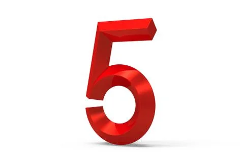 3D render red beveled number 5 Illustrazione stock