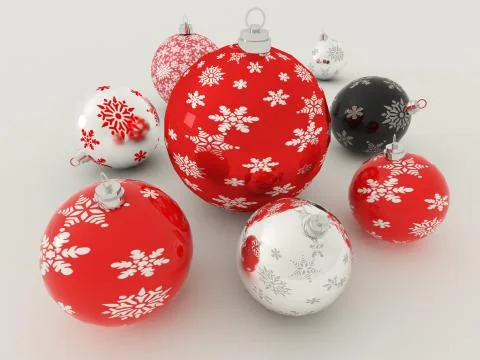 3D render of red, black and white holiday decoration baubles Stock Illustration