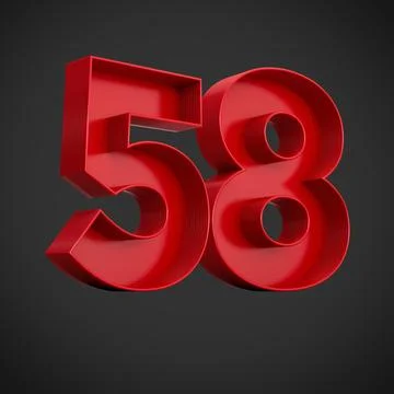 3D render of red block digits of the number 58 on a black background Illustrazione stock