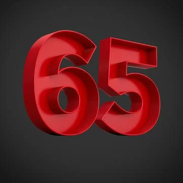 3D render of red block digits of the number 65 on a black background Stock Illustration