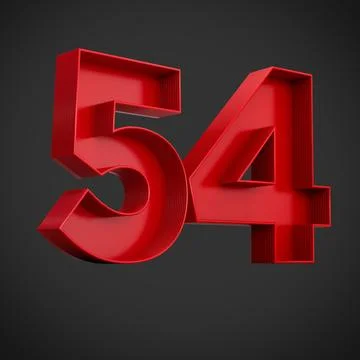 3D render of red block digits of the number 54 on a black background Illustrazione stock