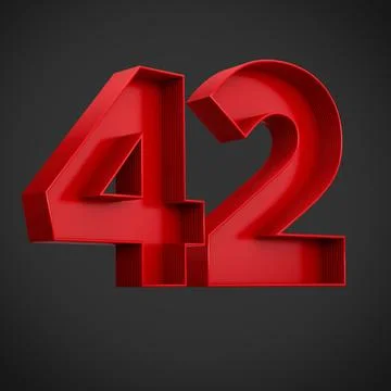 3D render of red block digits of the number 42 on a black background Illustrazione stock