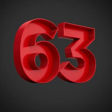 3D render of red block digits of the number 63 on a black background Stock Illustration