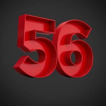 3D render of red block digits of the number 56 on a black background Stock Illustration