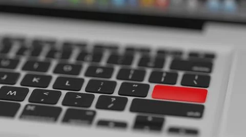 3D render red button on laptop keyboard. partial focus Stock Illustration