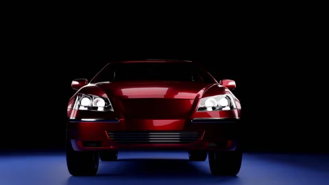 3d render red car on the side in the dark on a blue background Stock Footage 157381223