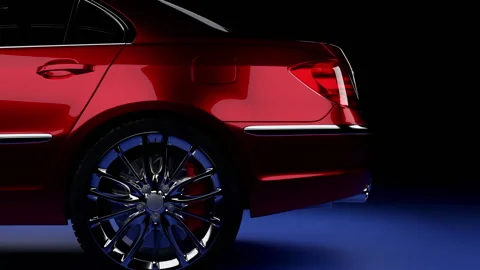 3d render red car on the side in the dark on a blue background Stock Footage 157672708