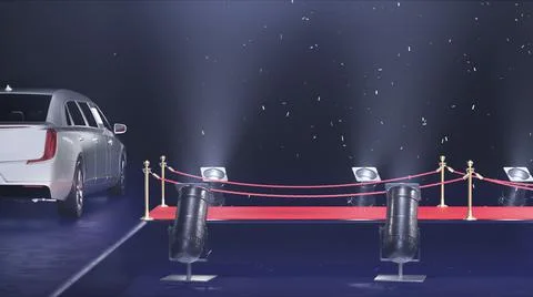 3d render red carpet with limousine and confetti Stock Illustration