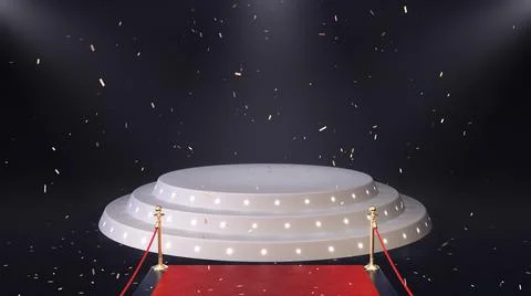 3d render red carpet with podium and falling confetti Stock Illustration