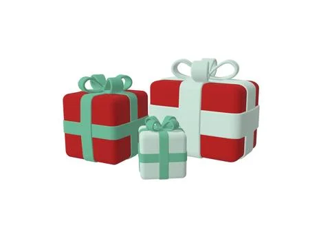 3D render of red Christmas gift boxes with ribbons on the white background Stock Illustration