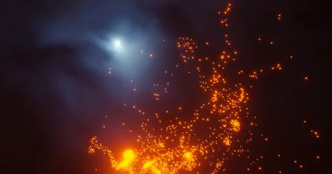 3d render. Red Christmas stars and New Year sparkling whirlwinds of star dust Stock Illustration