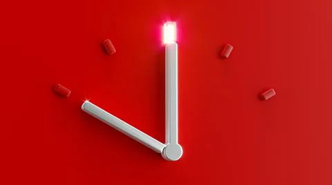 3d render of a red clock showing the time Illustrazione stock