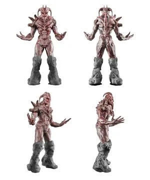 3d render of red colored hell demon in poses. Stock Illustration