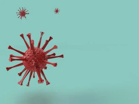 3d render of red coronavirus model in cyan background with space for text イラスト素材
