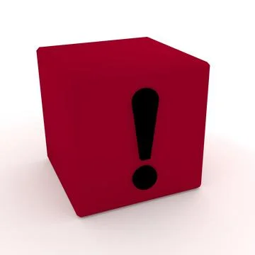 3D render of a red cube with an exclamation point symbol Illustrazione stock