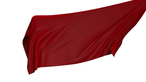 3d render, red curtain uncovering, cloth falling down, unveil, opening Stock Footage 91044448