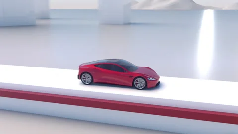 3D render of a Red electric concept car driving in a futuristic landscape Video stock 241009498