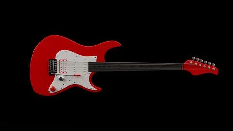 3D render red electric guitar on black background Stock Illustration