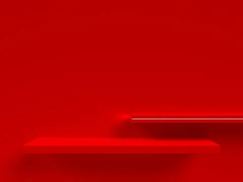 3d render of red empty shelf. Illustrazione stock