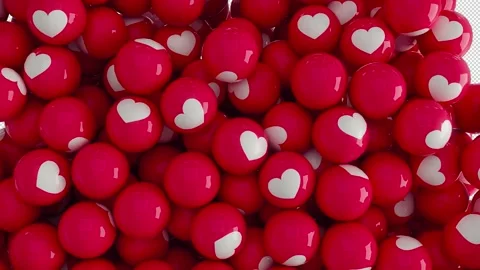 3d render of red falling balls with white hearts isolated with alpha channel Stock Footage 139404561
